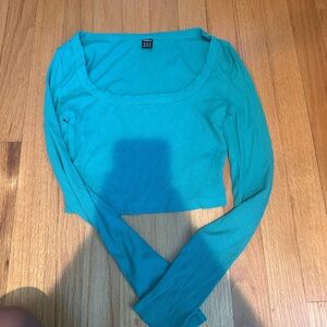 Ribbed Teal Long Sleeve Crop Top